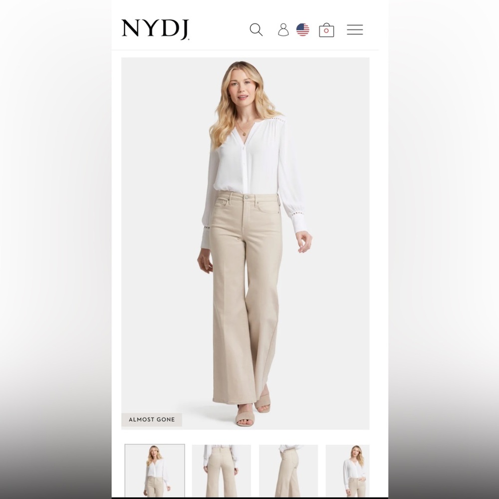 NYDJ Mia Palazzo Lift Tuck tan jeans, Wide leg EUC 8